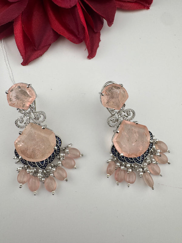 Pink and Gold, Doublet Stone Chandelier Drop Earrings, Bridal, CZ, Designer jewelry