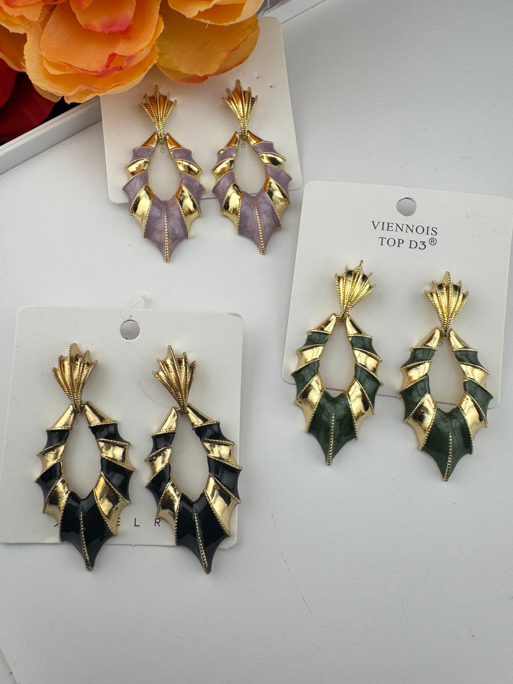 High Quality Premium Enamel and gold Designer Drop Earrings