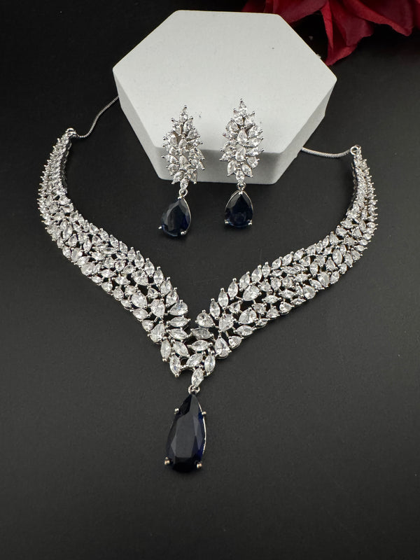 CZ Diamond Statement Necklace Set, White Gold Plated Choker