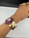 Moissanite Kundan, CZ Nano Setting Cuff Bracelet Bangle, Gold Polish Bangle (Fits 2.6" Diameter)