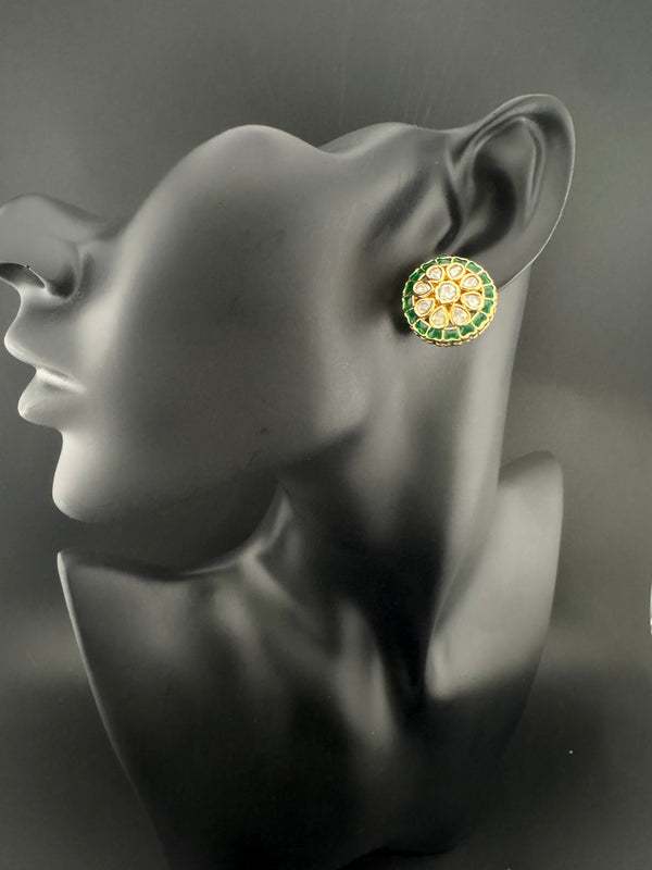 Kundan, Pachi kundan, cubic Zirconia, stones Stud Earrings, Tyaani Inspired Indian Jewelry