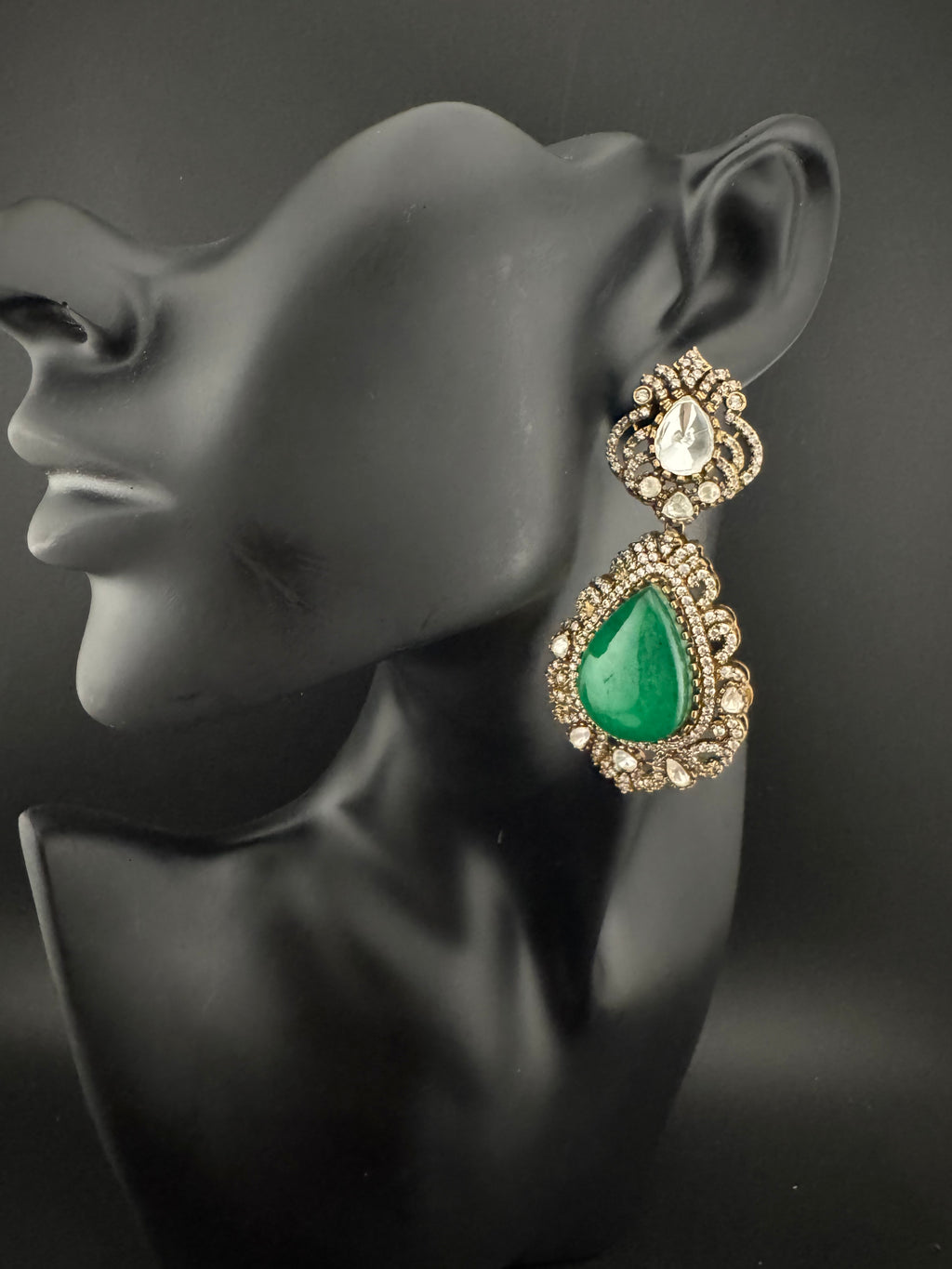 Green and Gold Kundan, Doublet Stone Chandelier Long Earrings, Bridal, Moissanite, CZ, Designer jewelry