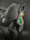 Green and Gold Kundan, Doublet Stone Chandelier Long Earrings, Bridal, Moissanite, CZ, Designer jewelry