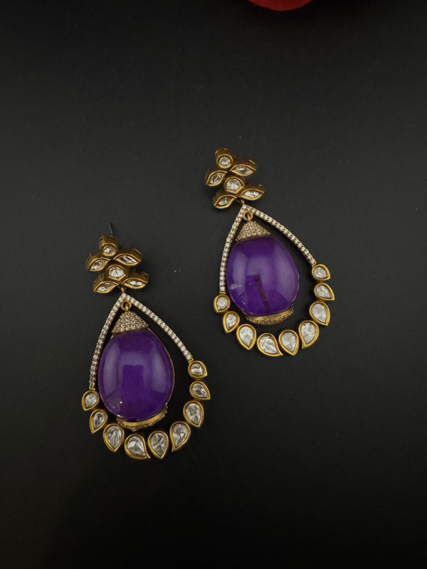 Kundan, CZ, Gold, Doublet Stone Chandelier Long Drop Earrings, Moissanite, CZ, Designer jewelry