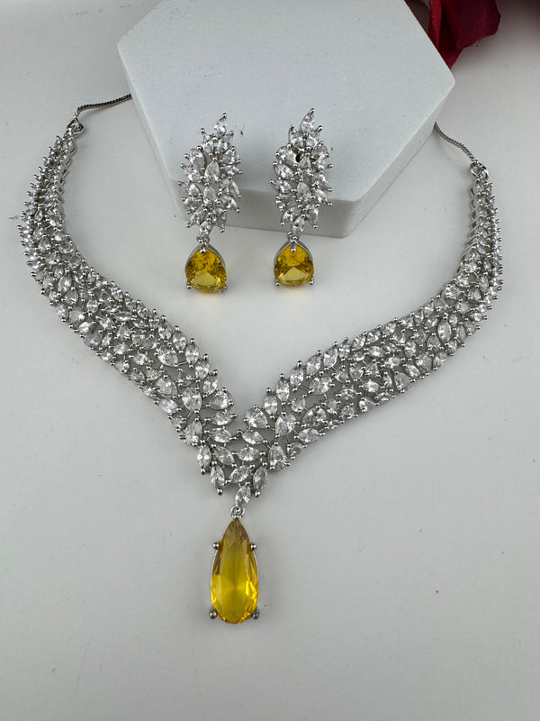 CZ Diamond Statement Necklace Set, White Gold Plated Choker