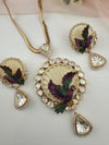Kundan, CZ, MOP, Uncut Polki Long Pendant necklace set, 3D Pendant, everyday wear jewelry