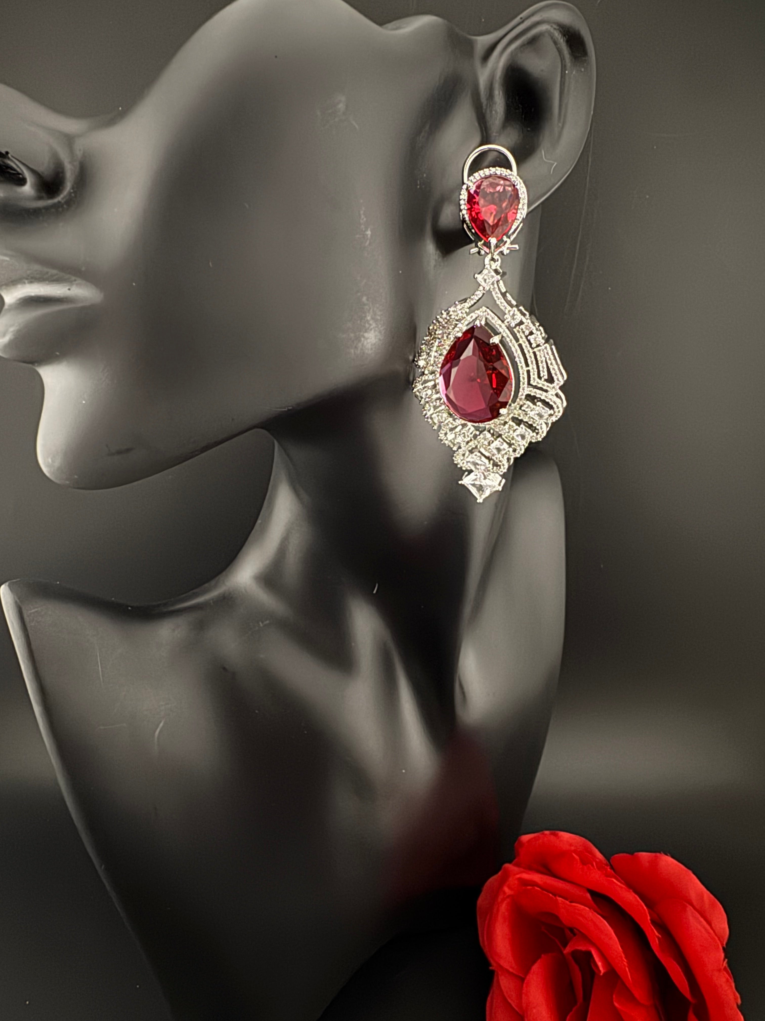Premium Cubic Zirconia, Glass stone in unique style setting is a statement Drop Dangle earring/Indian/Bridal Jewelry, Bridesmaid Gift