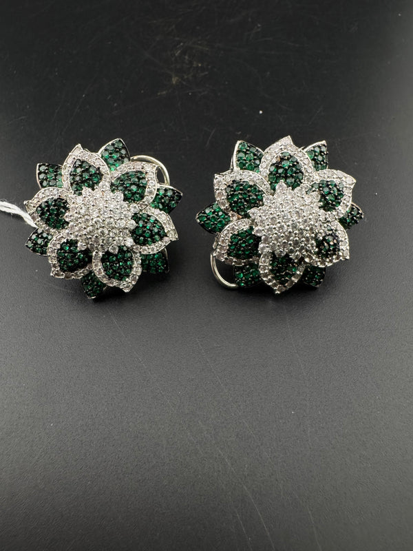 Cubic Zirconia, Diamond nano setting flower stud earrings, Indian Jewelry