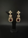 Red and Gold Kundan, Stone Chandelier Drop Earrings, Bridal, Moissanite, CZ, Designer jewelry