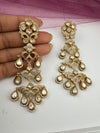 Gold with kundan, cubic zirconia chandbali Long Drop earrings, Indian Jewelry