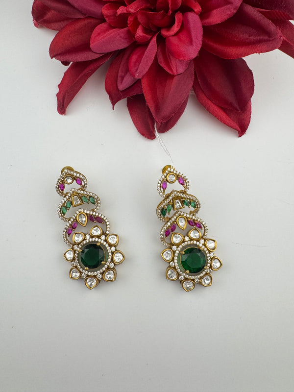 Cubic Zirconia, Kundan, Stone Chandelier Drop Earrings, Moissanite, CZ, Designer jewelry