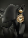 Golden Kundan, CZ, Chandbali Earrings, High shine, Bridal, Moissanite, Designer jewelry