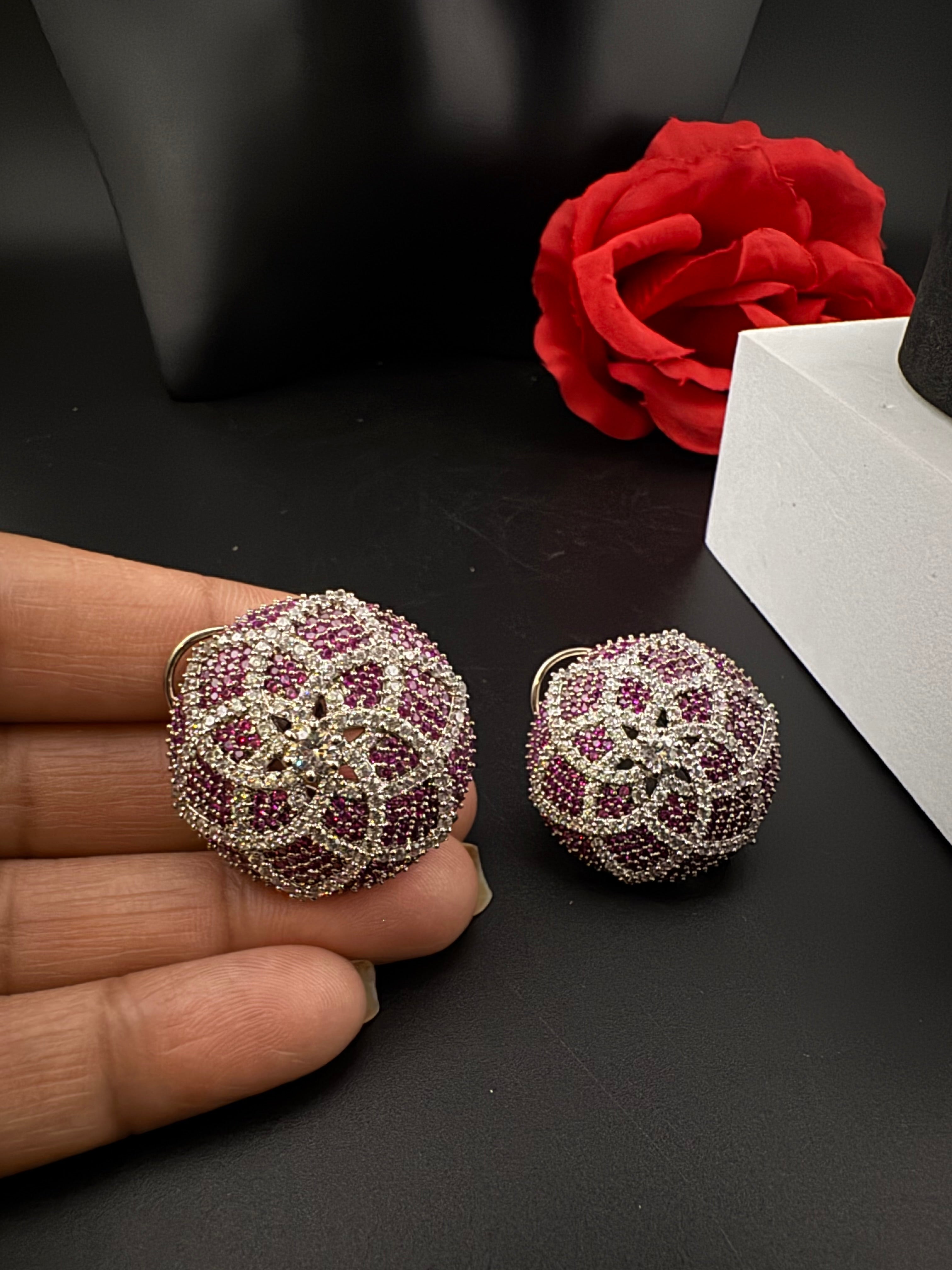 Premium Nano Setting Cubic Zirconia Oversized Studs earrings in silver color is designer Inspired Statement earring/Bridal, Bridesmaid gift