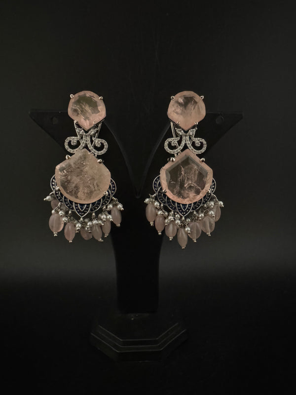 Pink and Gold, Doublet Stone Chandelier Drop Earrings, Bridal, CZ, Designer jewelry