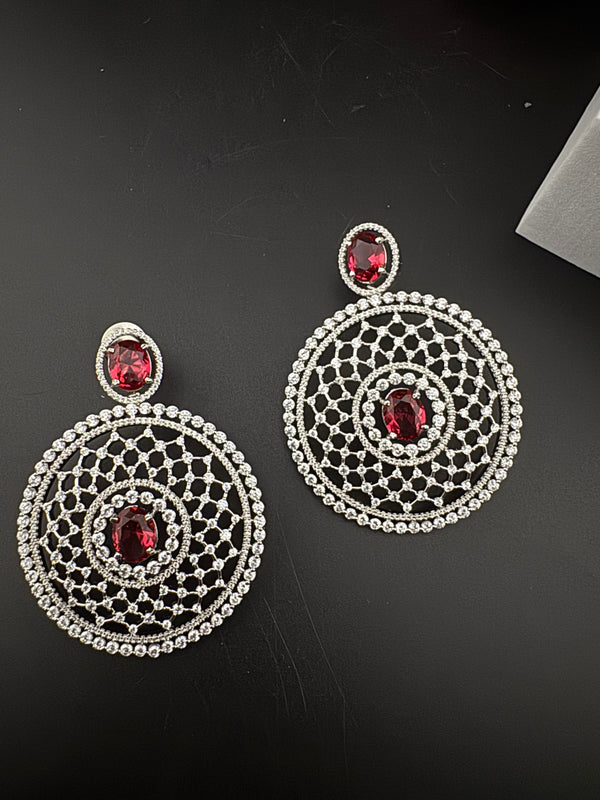 Premium Nano Setting of Cubic Zirconia in silver is designer Inspired Statement Oversized Circular Dangle earring/Bridal/bridesmaid gift