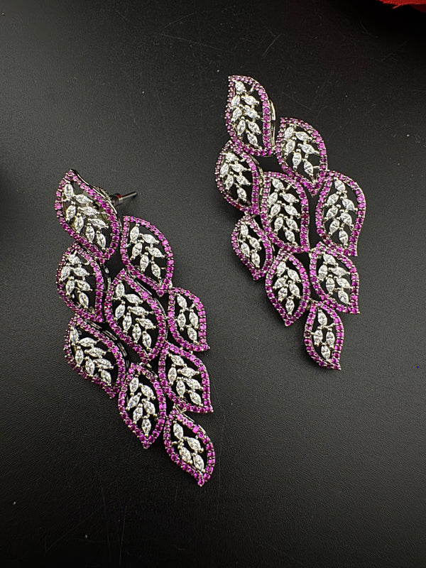 Premium Nano Setting Cubic Zirconia Long Chandelier earrings in leaf shape, stylish, designer Statement long earring/Bridal Bridesmaid