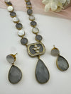 Kundan, CZ, MOP, Stone inlay Long Golden necklace set, Rani haar, everyday wear jewelry