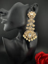 White and Gold Kundan, Pearls Chandelier Long Earrings, Bridal, Moissanite, CZ, Designer jewelry