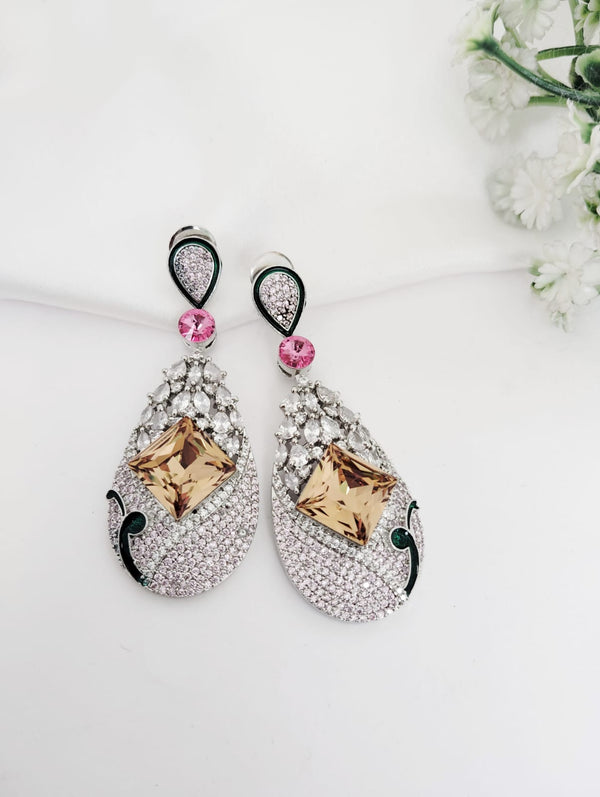 Swarovski inspired Crystal, cubic zirconia, diamonddangle earrings, Indian Jewelry