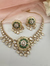 Kundan, Moissanite, MOP, CZ Flexible Gold necklace set, Indian Bridal Jewelry
