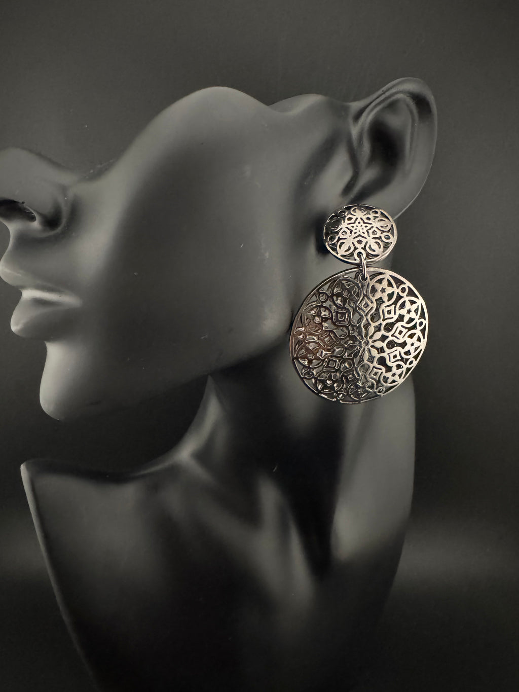 Black Metal, oxidized silver chandbali earring self cut design/Statement Earring/Boho Earrings/Lightweight jewelry