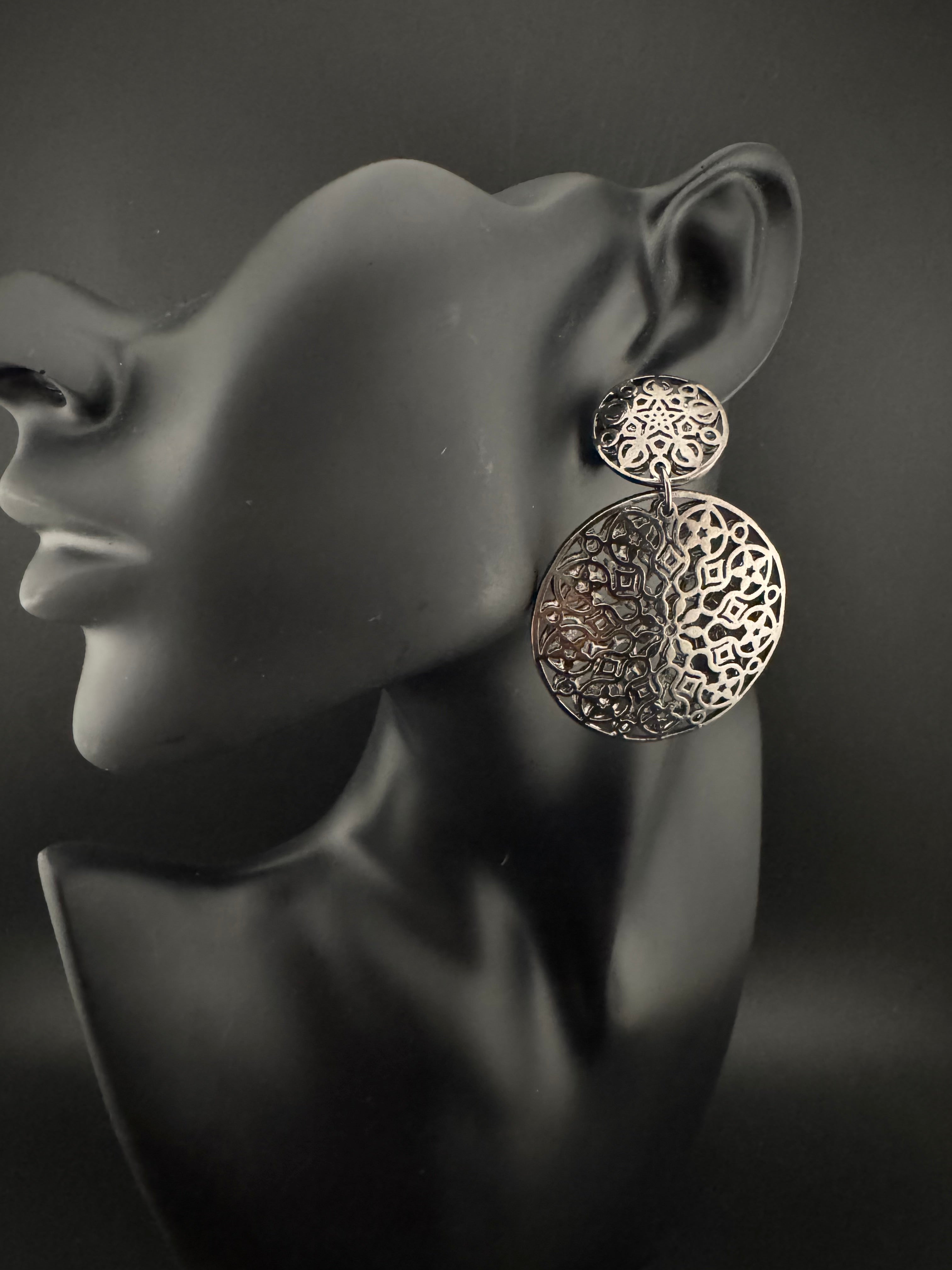 Black Metal, oxidized silver chandbali earring self cut design/Statement Earring/Boho Earrings/Lightweight jewelry