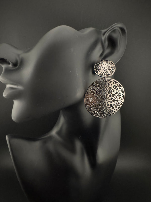 Black Metal, oxidized silver chandbali earring self cut design/Statement Earring/Boho Earrings/Lightweight jewelry