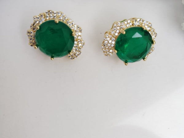 Gold Polish Doublet Stone Stud Earrings, Cubic Zirconia, AD, CZ, Indian Jewelry