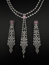 Crystals and CZ Diamond Statement double Layered Necklace Set, White Gold Plated Choker set