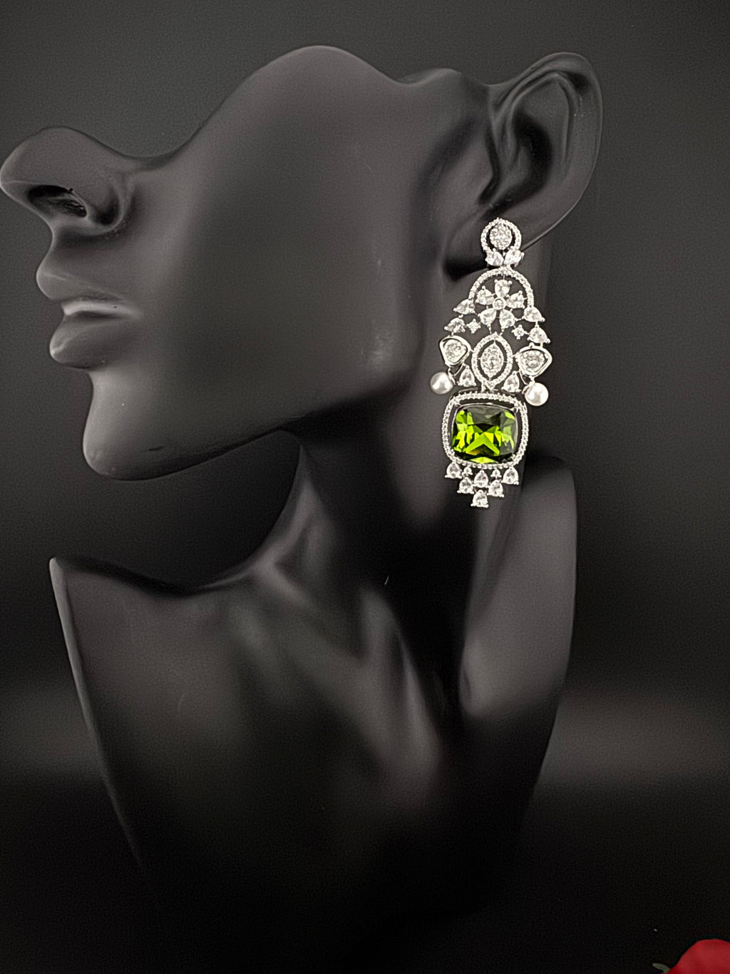 Champagne Cubic Zirconia Chandelier Long earrings with Pearls and Crystals