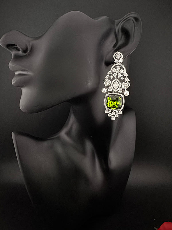 Champagne Cubic Zirconia Chandelier Long earrings with Pearls and Crystals