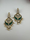 Green and Gold, pacchi Kundan, Pearls Chandelier Long Earrings, Bridal, Moissanite, CZ, Designer jewelry