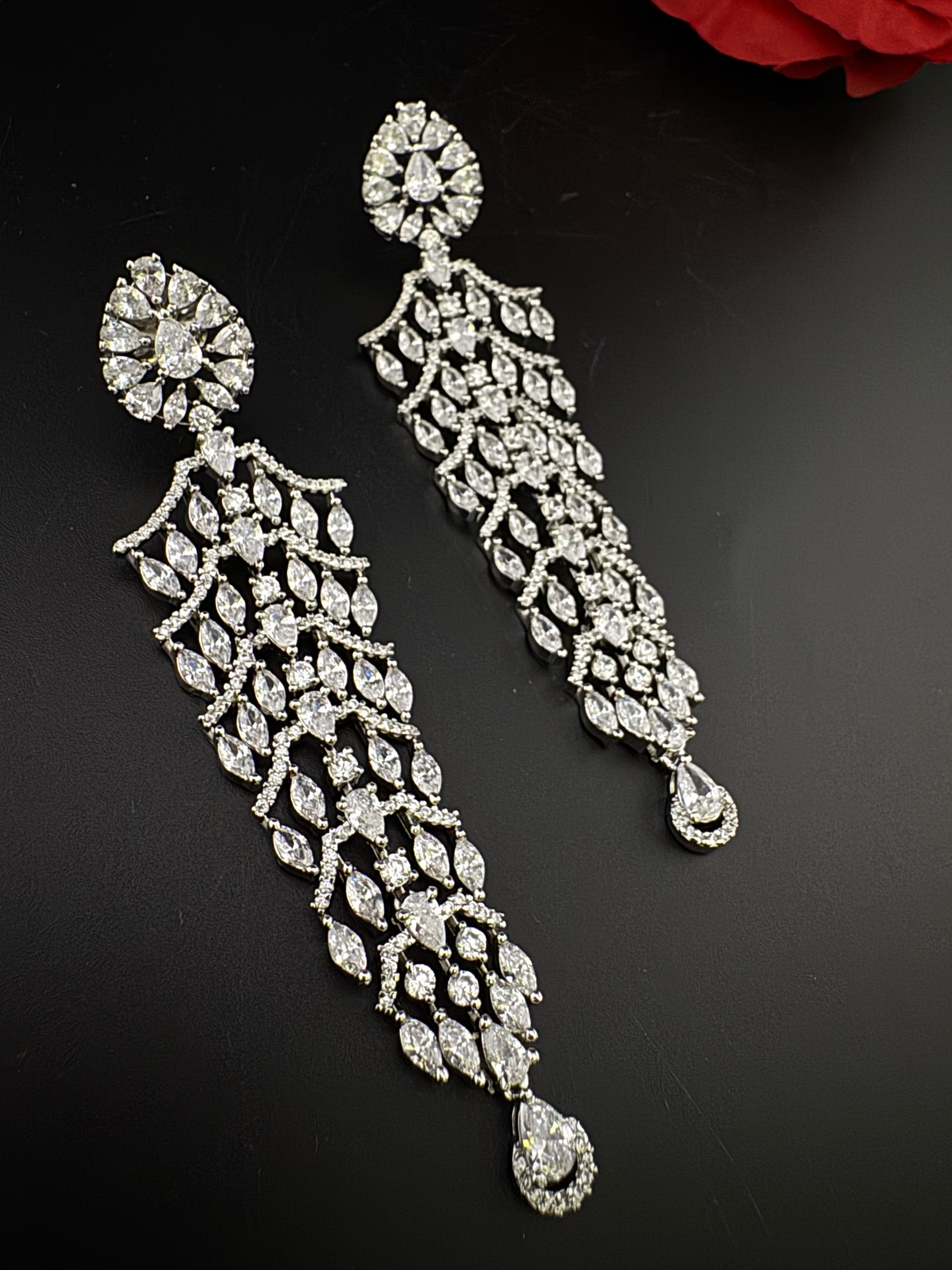 Premium Cubic Zirconia Chandelier Long earrings is designer Inspired, Statement Long earring, Bridal, Party, Wedding jewelry, Shiny