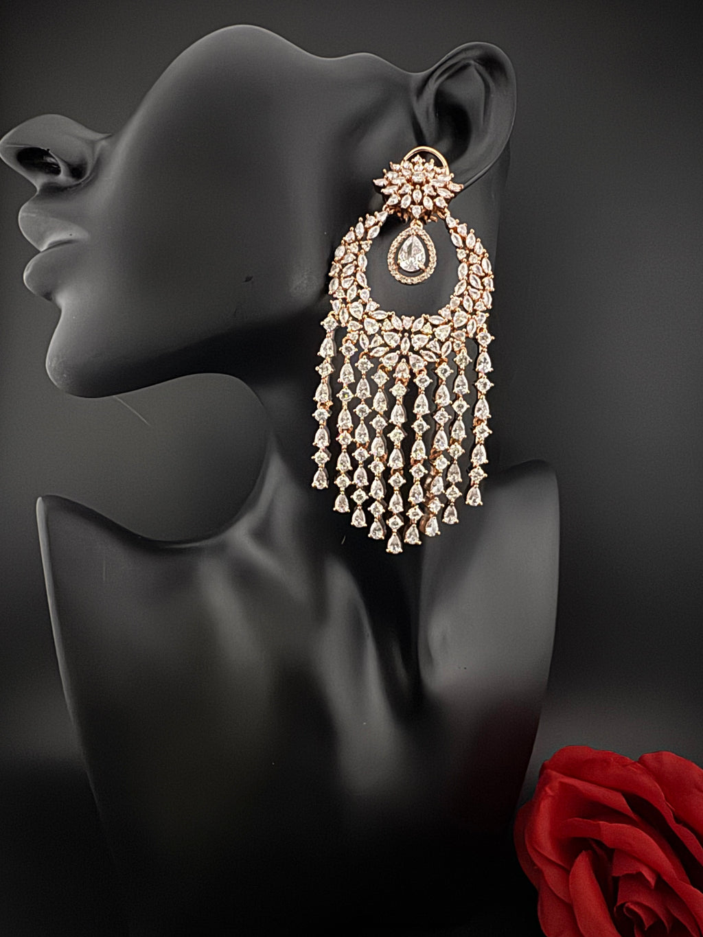 Premium Cubic Zirconia Chandelier Oversized earrings is designer Inspired, Statement Long earring, Bridal, Party, Wedding jewelry,