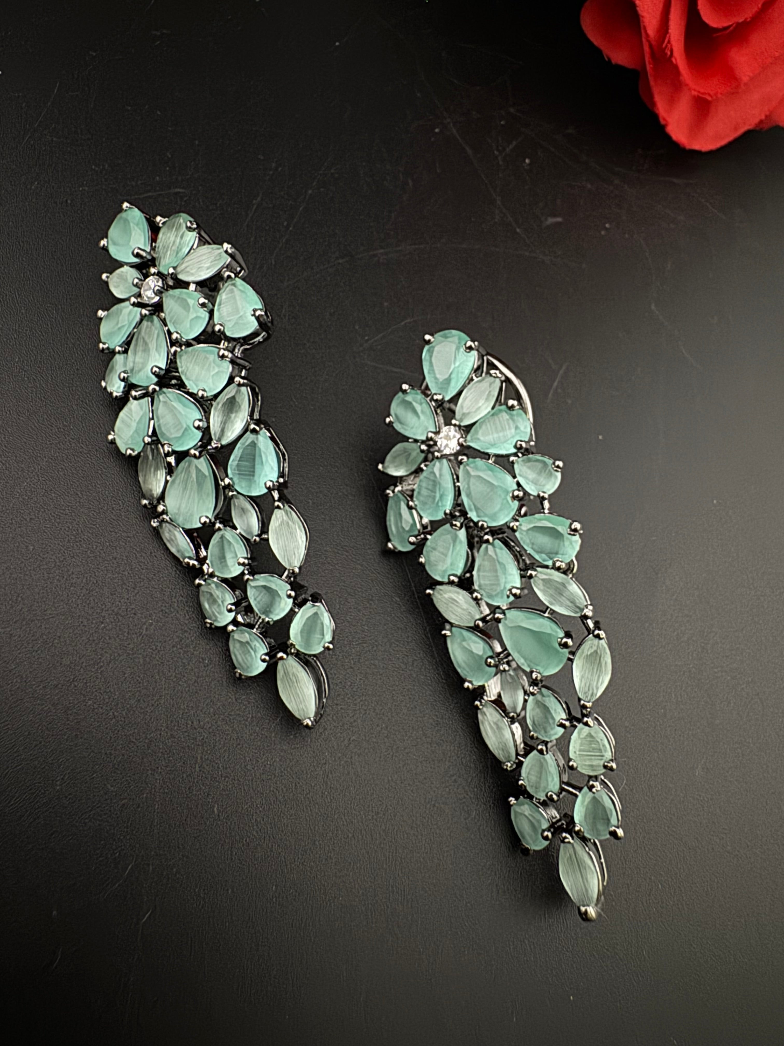 Premium Cubic Zirconia and stones Chandelier Long Victorian earrings is designer Inspired, Statement Long earring, Bridal, Party jewelry