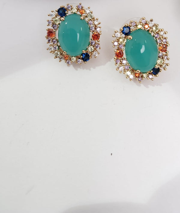 Gold Polish Doublet Stone Stud Earrings, Cubic Zirconia, AD, CZ, Indian Jewelry