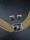 CZ, Mystic doublet stone, Antique gold tone Curb Link chain Choker necklace set with earrings