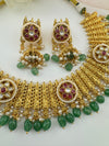 Rajwadi Gold necklace set with jhumka, in kundan and pearls, Indian Bridal Jewelry set