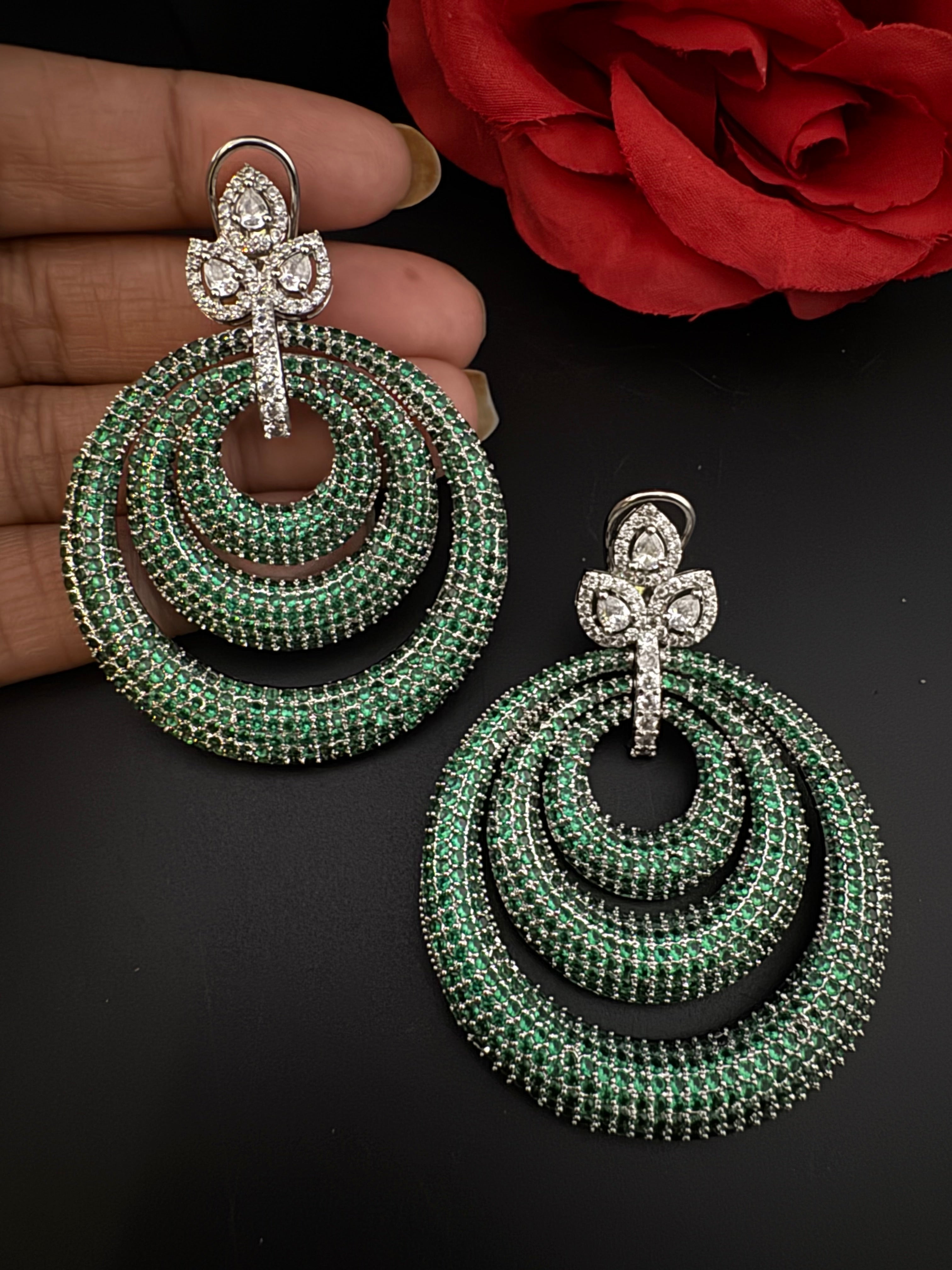 Premium Nano Setting of Cubic Zirconia in silver is designer Inspired Statement Oversized Circular Dangle earring/Bridal/bridesmaid gift