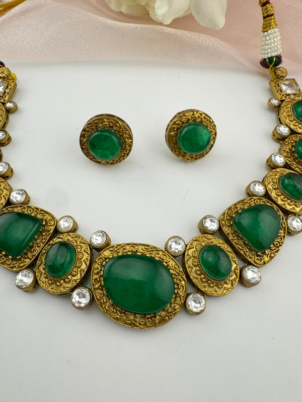 Kundan, Stone, Gold plated necklace set, Indian Bridal Jewelry set