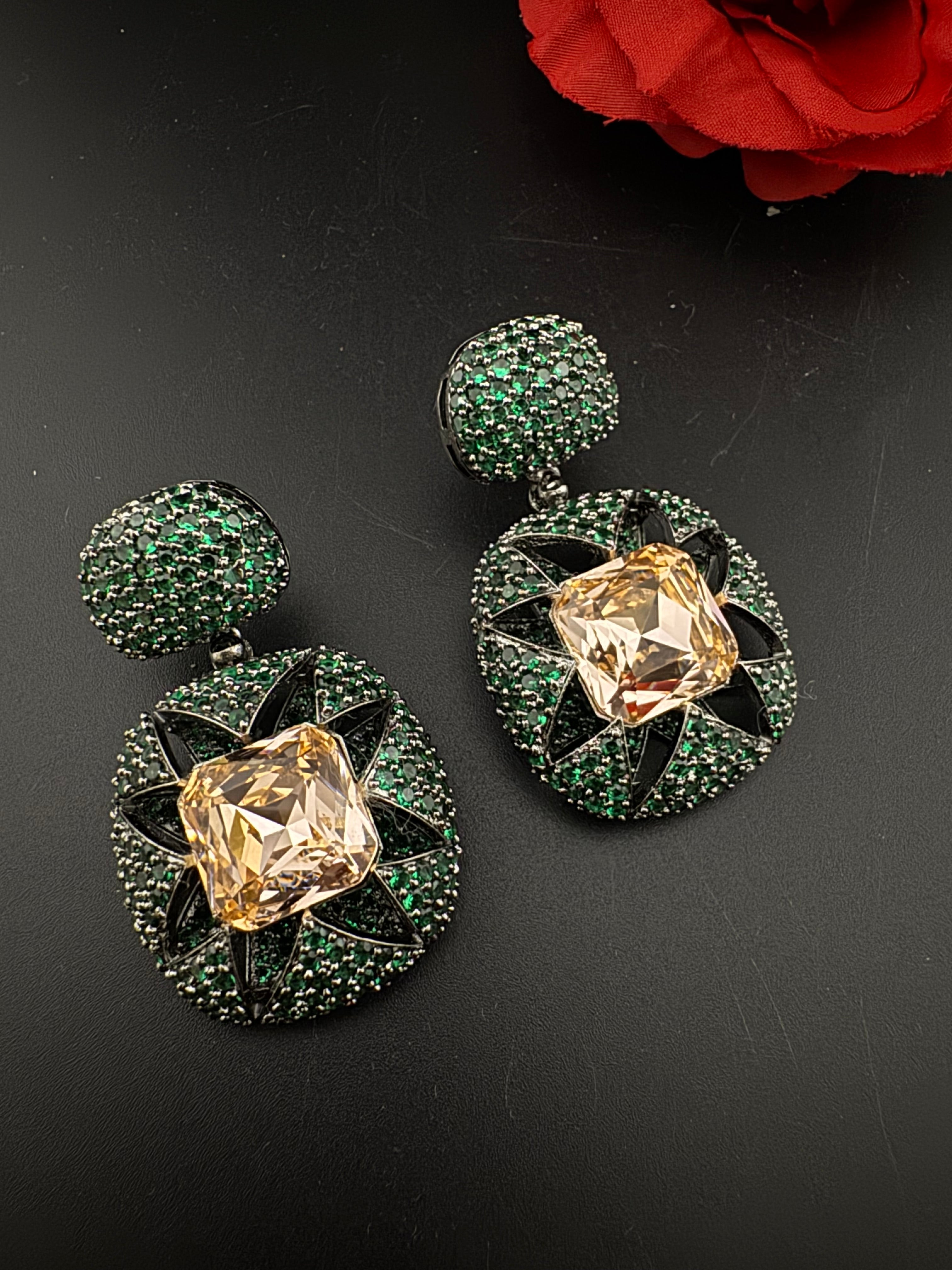 Premium Nano Setting Cubic Zirconia and Crystal earrings in Drop shape, stylish, designer Inspired Statement earring/Bridal Bridesmaid gift