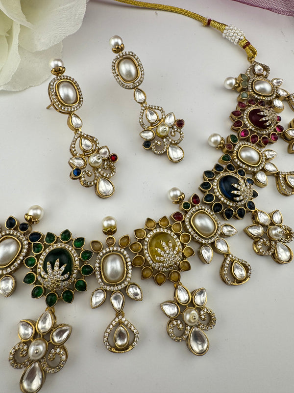 Sabyasachi inspired Kundan Pearls stones Necklace Set, Indian Bridal set