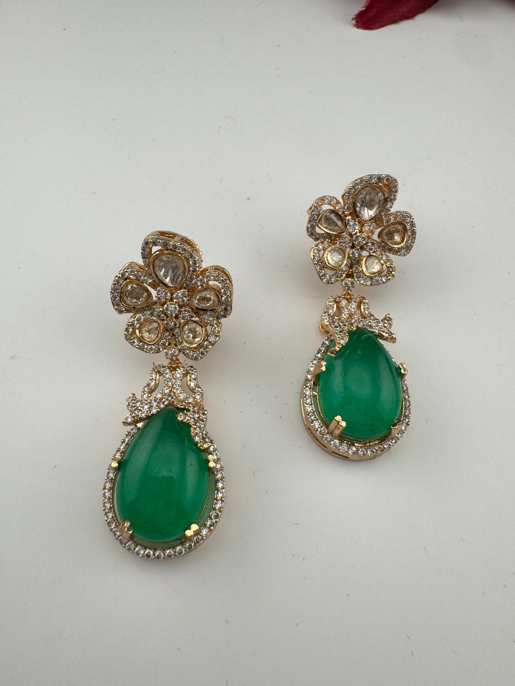 Green and Gold Kundan, Doublet Stone Chandelier Drop Earrings, Bridal, Moissanite, CZ, Designer jewelry