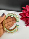 Moissanite Kundan, Enamel, CZ Adjustable Bracelet Bangle Kada, Gold Polish Designer Bangle