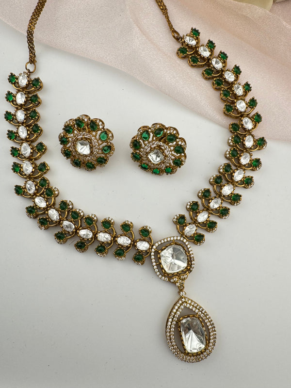 Stones, CZ, Kundan Gold necklace set, Indian Bridal Jewelry set