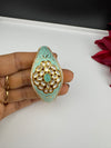 Moissanite Kundan, Enamel, CZ Openable Bracelet Bangle, Gold Polish (Fits 2.6" wrists)