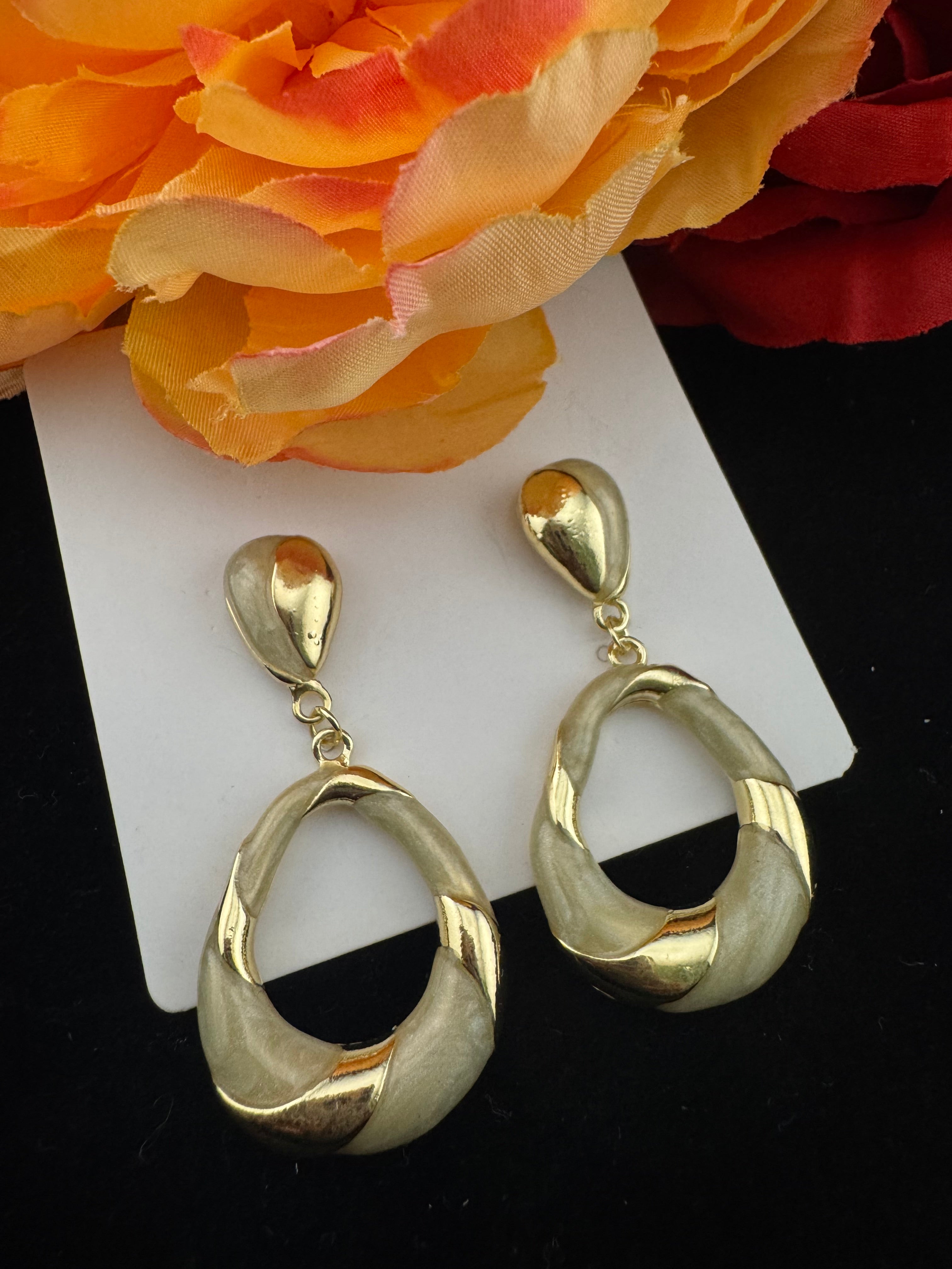 High Quality Premium Enamel and gold Designer Drop Earrings