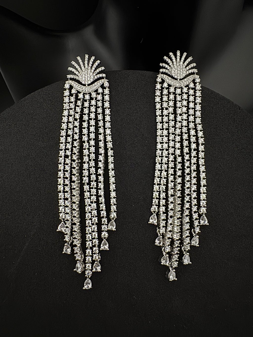 Premium Cubic Zirconia Chandelier extra long earrings, sun style long CZ tassel, Statement Long earring, Bridal, Party, Wedding jewelry