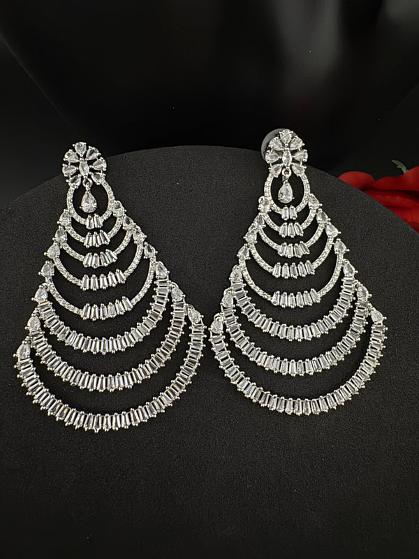 Premium Cubic Zirconia silver Chandelier Oversized earrings is designer Inspired, Statement Long earring, Bridal, Party, Wedding jewelry,