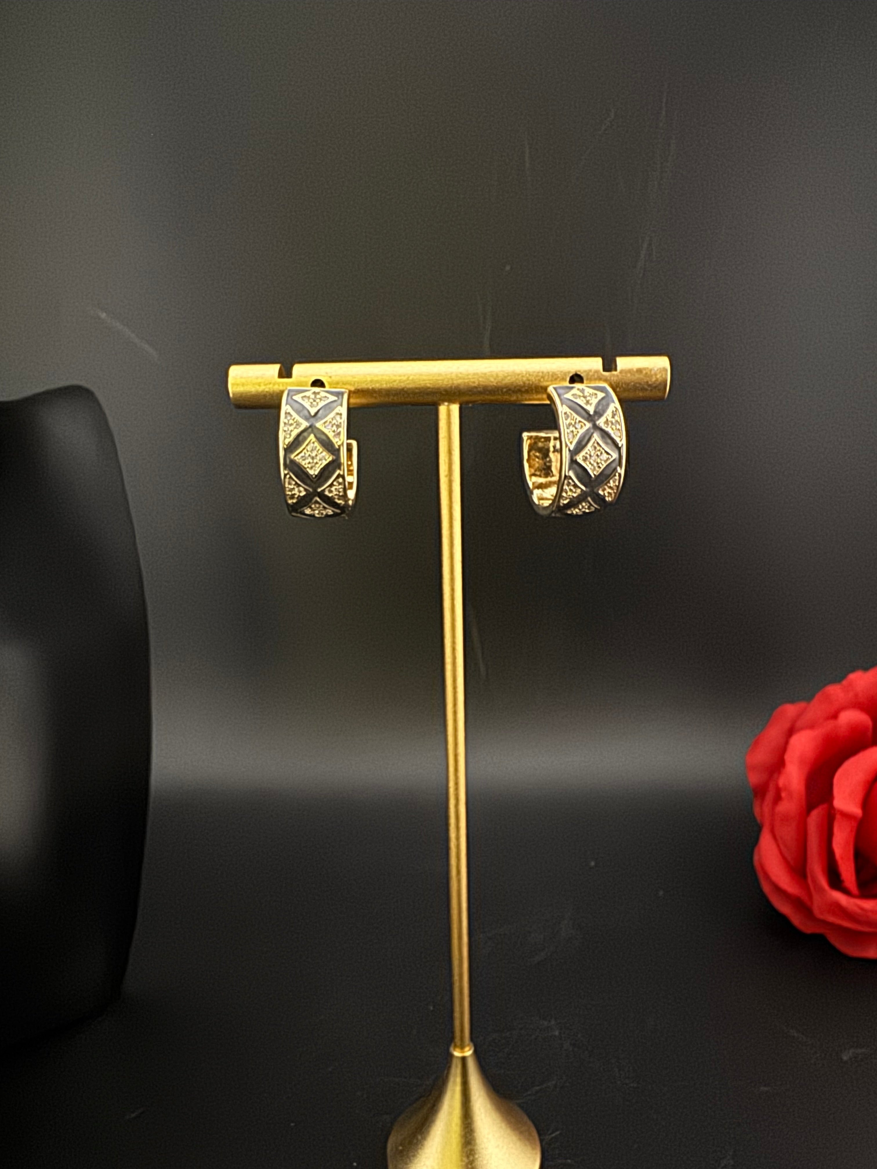 Cubic Zirconia and Enamel hoops, Indian jewelry, everyday lightweight earrings/Bridesmaid Gift/designer hoops/Small Statement hoops